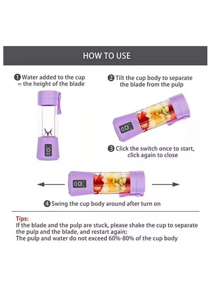 Halamine - Electric Blender, Portable USB Rechargeable Electric Juice Blender, 380ml, Purple - Image 1