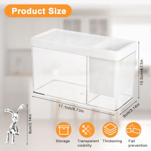 Qpets® Compact Desk Betta Fish Tank, Mini Aquarium with Slotted Roof, Built-in Storage Compartment, Clear ABS Design for Home Office Decor & Small Pets (17.1x8x10.5cm) - Image 2