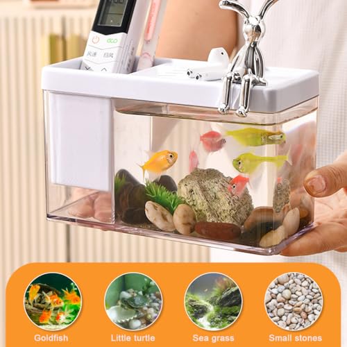 Qpets® Compact Desk Betta Fish Tank, Mini Aquarium with Slotted Roof, Built-in Storage Compartment, Clear ABS Design for Home Office Decor & Small Pets (17.1x8x10.5cm) - Image 5