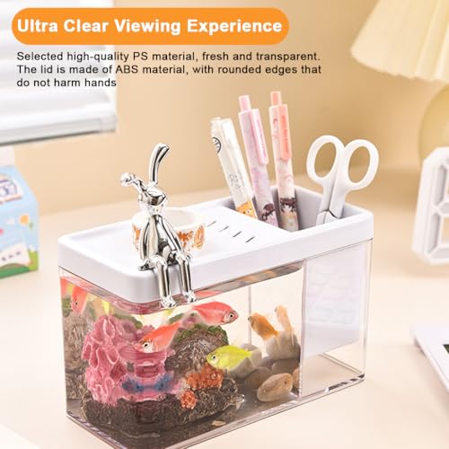Qpets® Compact Desk Betta Fish Tank, Mini Aquarium with Slotted Roof, Built-in Storage Compartment, Clear ABS Design for Home Office Decor & Small Pets (17.1x8x10.5cm) - Image 3
