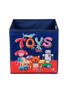 Kuber Industries Kuber Industries Pack of 2 Storage Box | Square Toy Storage Box | Wardrobe Organizer for Clothes-Books-Toys | Stationary Organizer | Drawer Organizer Box with Handle | Toys-Print | Navy Blue  - Image 2