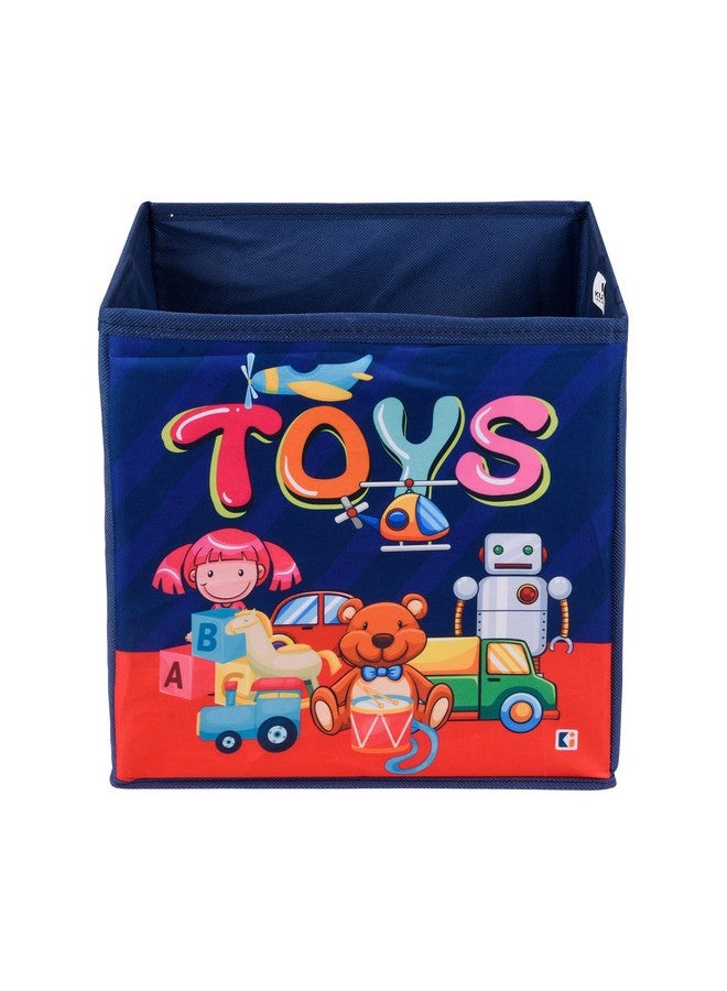 Kuber Industries Pack of 2 Storage Box | Square Toy Storage Box | Wardrobe Organizer for Clothes-Books-Toys | Stationary Organizer | Drawer Organizer Box with Handle | Toys-Print | Navy Blue - Image 2