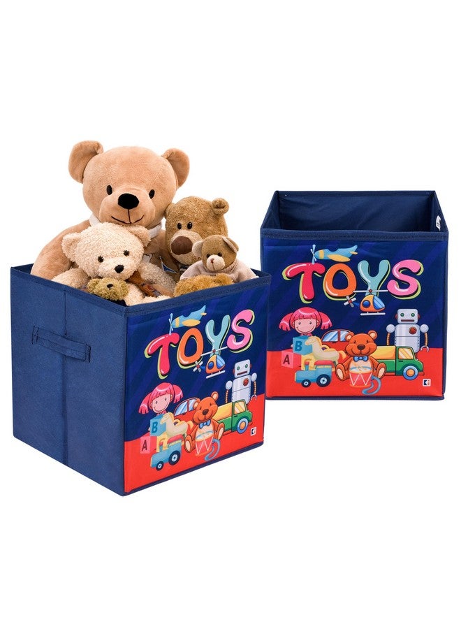 Kuber Industries Pack of 2 Storage Box | Square Toy Storage Box | Wardrobe Organizer for Clothes-Books-Toys | Stationary Organizer | Drawer Organizer Box with Handle | Toys-Print | Navy Blue - Image 1