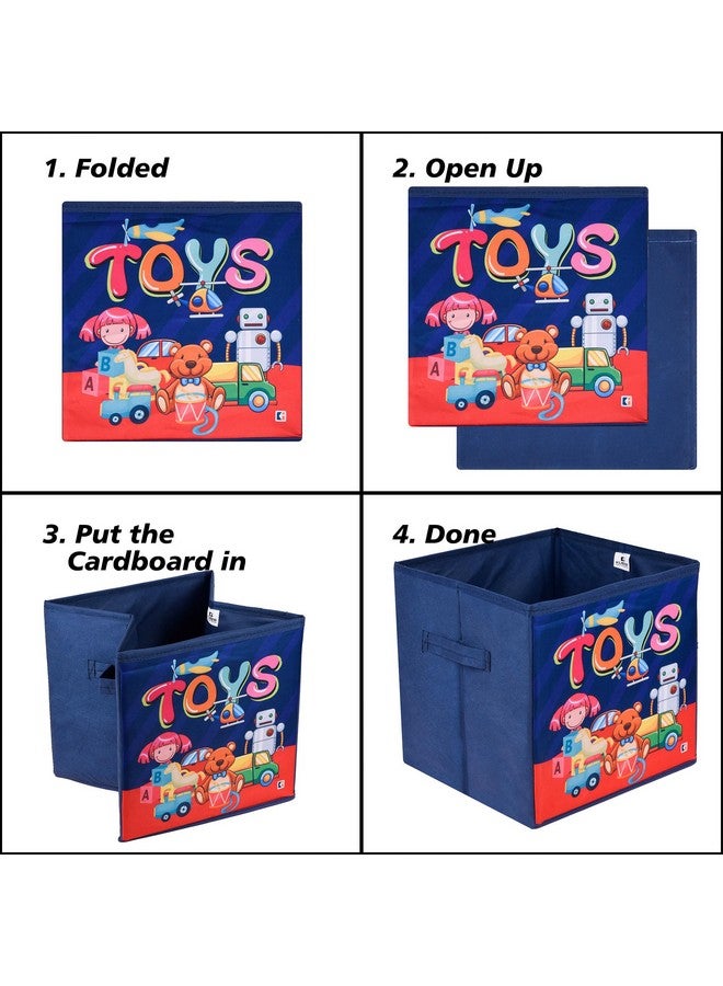 Kuber Industries Pack of 2 Storage Box | Square Toy Storage Box | Wardrobe Organizer for Clothes-Books-Toys | Stationary Organizer | Drawer Organizer Box with Handle | Toys-Print | Navy Blue - Image 5