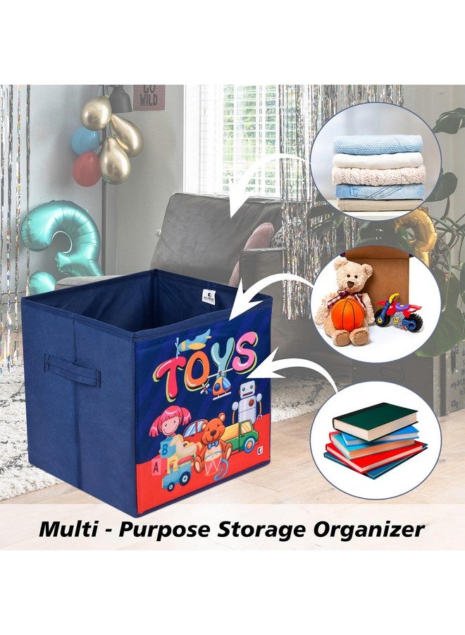 Kuber Industries Pack of 2 Storage Box | Square Toy Storage Box | Wardrobe Organizer for Clothes-Books-Toys | Stationary Organizer | Drawer Organizer Box with Handle | Toys-Print | Navy Blue - Image 4