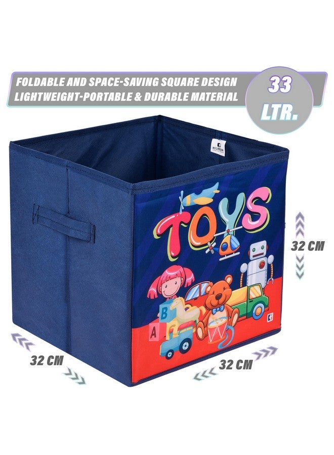 Kuber Industries Pack of 2 Storage Box | Square Toy Storage Box | Wardrobe Organizer for Clothes-Books-Toys | Stationary Organizer | Drawer Organizer Box with Handle | Toys-Print | Navy Blue - Image 3
