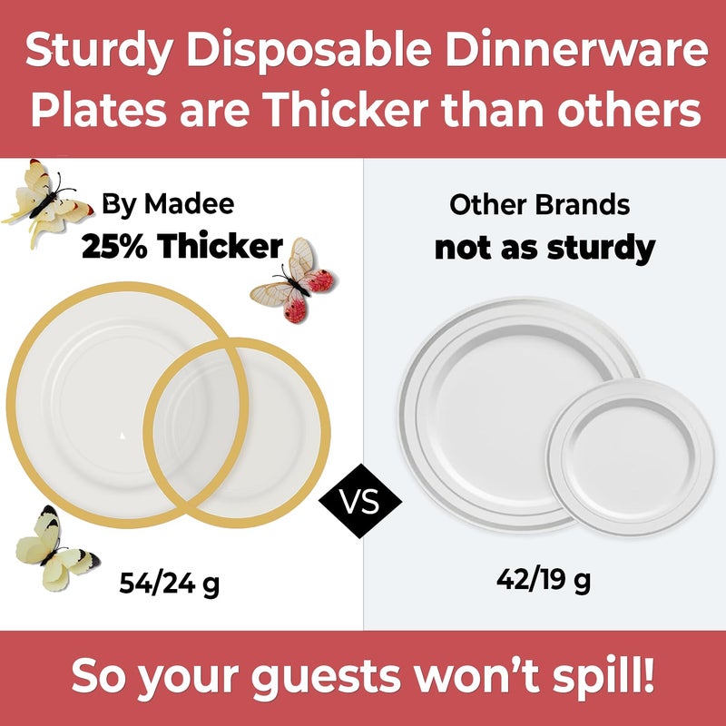 By Madee HEAVYWEIGHT 150 Pc Clear and Gold Plastic Plates - Nice Disposable Plates and Cutlery Set - Perfect for Wedding  Birthday  Mother's Day - Gift of 3d Butterflies for Table Decor (25 Guests) - Image 5