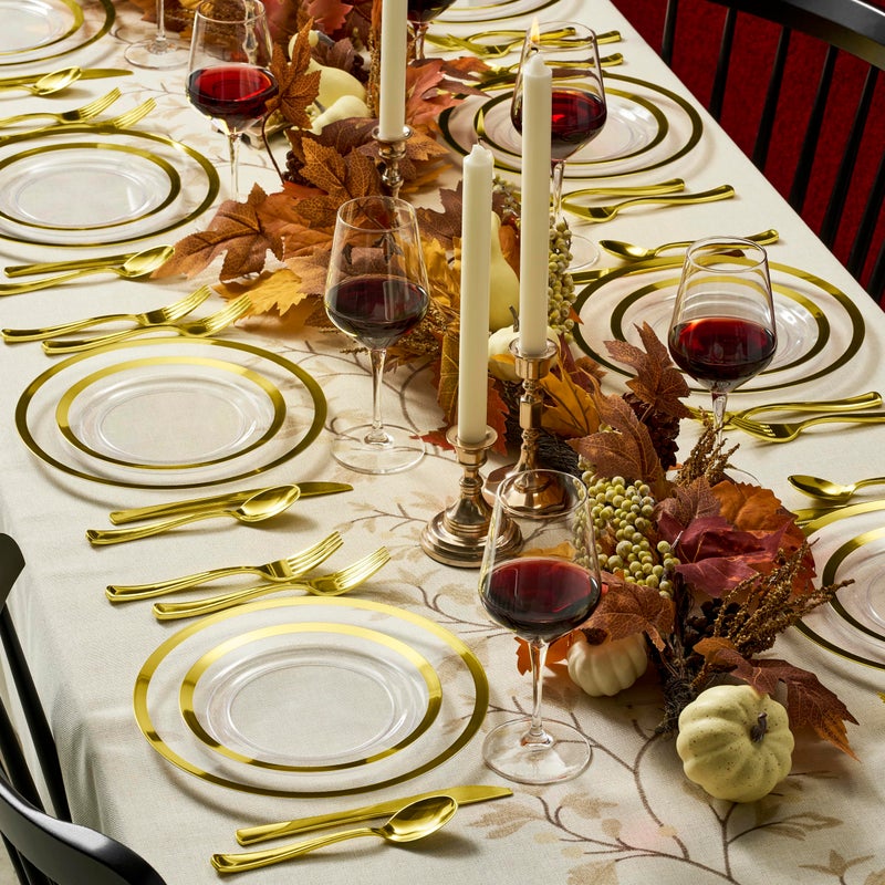 By Madee HEAVYWEIGHT 150 Pc Clear and Gold Plastic Plates - Nice Disposable Plates and Cutlery Set - Perfect for Wedding  Birthday  Mother's Day - Gift of 3d Butterflies for Table Decor (25 Guests) - Image 4