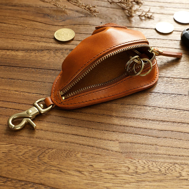 حامل مفاتيح رجالي من الجلد الطبيعي الفاخر، متعدد الوظائف بسعة كبيرة مع حلقة حزام، محفظة مفاتيح وجيب للعملات، تصميم فينتج كلاسيكي - Image 4