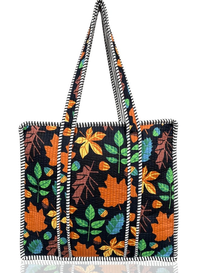 Third Eye Export 100% Cotton Quilted Tote Bag 18x16- Large Zipper Beach Bag & Travel Bag Green Purse Reusable Grocery Bags, Black Beauty Choco Chic Floral Print, 18X16 Inches - Image 1