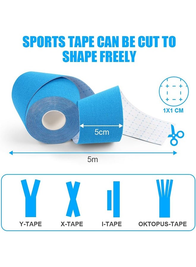 2 لفة من شريط الحركة المقاوم للماء والقابل للتنفس، وسادة ركبة مرنة رياضية لتخفيف آلام العضلات، شريط الركبة للصالة الرياضية واللياقة البدنية والجري والتنس والسباحة (أسود) - Image 2