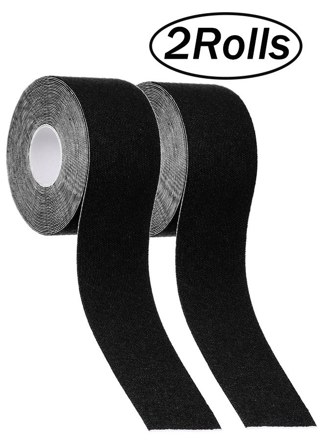 2 لفة من شريط الحركة المقاوم للماء والقابل للتنفس، وسادة ركبة مرنة رياضية لتخفيف آلام العضلات، شريط الركبة للصالة الرياضية واللياقة البدنية والجري والتنس والسباحة (أسود) - Image 1