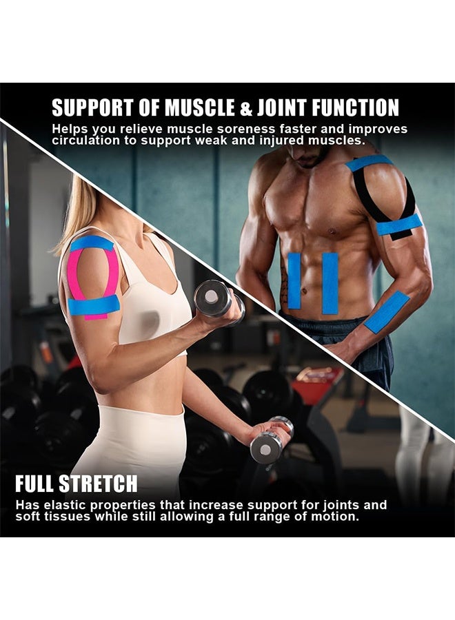 2 لفة من شريط الحركة المقاوم للماء والقابل للتنفس، وسادة ركبة مرنة رياضية لتخفيف آلام العضلات، شريط الركبة للصالة الرياضية واللياقة البدنية والجري والتنس والسباحة (أسود) - Image 4