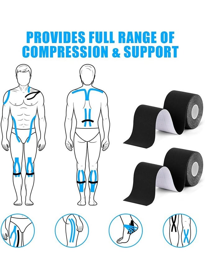 2 لفة من شريط الحركة المقاوم للماء والقابل للتنفس، وسادة ركبة مرنة رياضية لتخفيف آلام العضلات، شريط الركبة للصالة الرياضية واللياقة البدنية والجري والتنس والسباحة (أسود) - Image 5