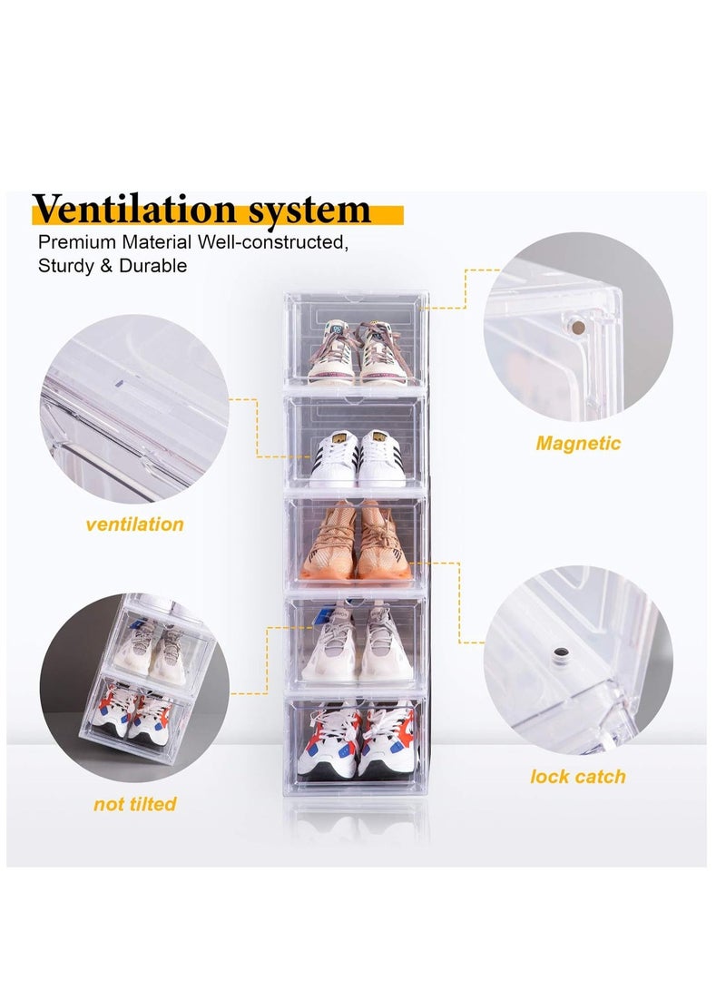 ARNOTEC صندوق أحذية بواجهة قابلة للفتح، مجموعة من 3، صندوق أحذية بلاستيكي قابل للتكديس مع باب شفاف، كصندوق تخزين أحذية وصندوق أحذية شفاف، لعرض الأحذية الرياضية، سهل التجميع، يناسب حتى مقاس 12 أمريكي - Image 4
