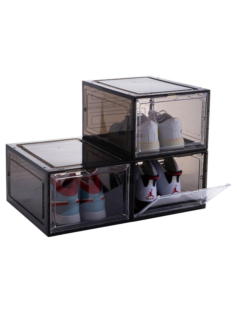 ARNOTEC Drop Front Shoe Box,Set of 3,Stackable Plastic Shoe Box with Clear Door,As Shoe Storage Box and Clear Shoe Box,For Display Sneakers,Easy Assembly,Fit up to US Size 12  - Image 1