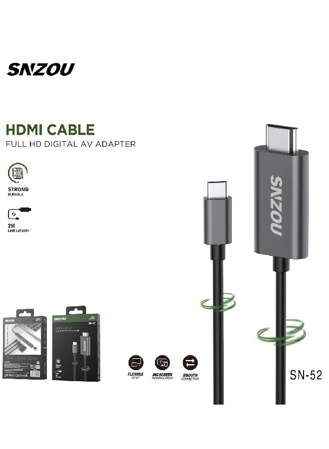 SNZOU HDConnect Type-C to HDMI Cable (2M) SN-52 - Black - Image 1