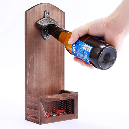 Arola Bottle Opener with Cap Collector Catcher,Vintage Wooden Wall Mounted Bottle Opener，Ideal Gift for Men and Beer Lovers, Use as Bar Decoration. - Image 2