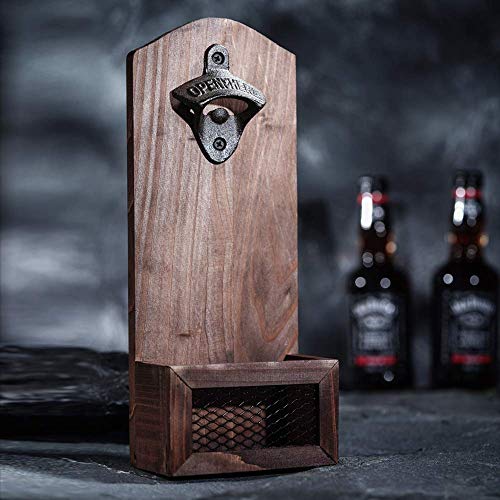 Arola Bottle Opener with Cap Collector Catcher,Vintage Wooden Wall Mounted Bottle Opener，Ideal Gift for Men and Beer Lovers, Use as Bar Decoration. - Image 1