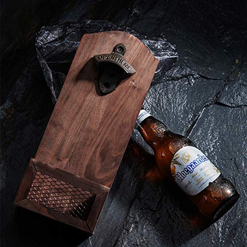Arola Bottle Opener with Cap Collector Catcher,Vintage Wooden Wall Mounted Bottle Opener，Ideal Gift for Men and Beer Lovers, Use as Bar Decoration. - Image 5