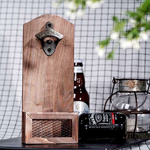 Arola Bottle Opener with Cap Collector Catcher,Vintage Wooden Wall Mounted Bottle Opener，Ideal Gift for Men and Beer Lovers, Use as Bar Decoration. - Image 3