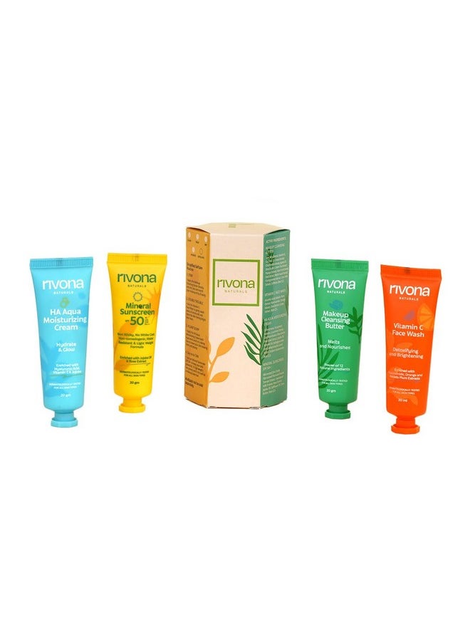 RIVONA NATURALS Summer Travel Kit Po4 | Sunscreen, Face Wash, Face Cream, Cleansing Balm | 100% Vegan, Natural, Cruelty Free | All Skin Types  - Image 1
