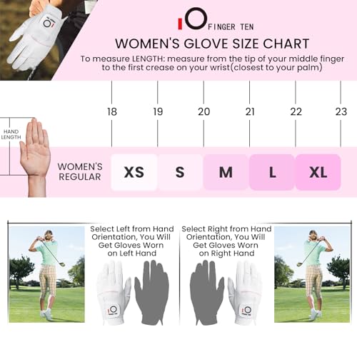 FINGER TEN Womens Ladies Golf Rain Gloves Pair Both Hand or 2 Pack Left Right Hand, Wet Hot Cool Grip, Fit Small Medium Large XL (White, Large, Ambidextrous) - Image 4