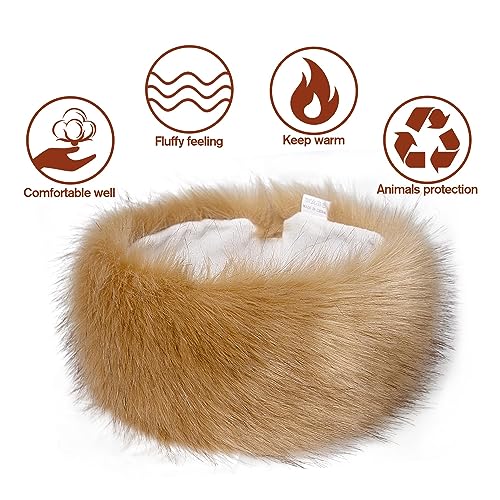 Dikoaina Womens Faux Fur Headband Winter Earwarmer Earmuff Ski (Khaki-New) - Image 4