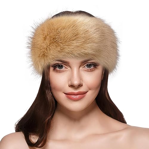 Dikoaina Womens Faux Fur Headband Winter Earwarmer Earmuff Ski (Khaki-New) - Image 5