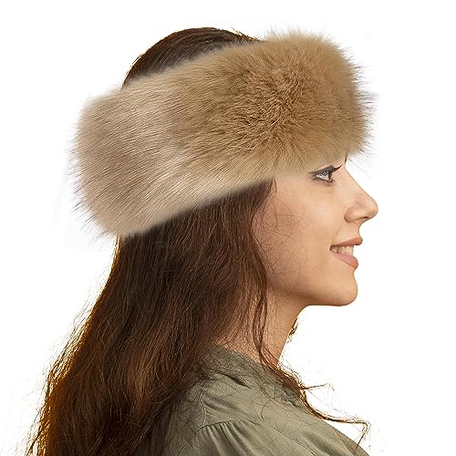Dikoaina Womens Faux Fur Headband Winter Earwarmer Earmuff Ski (Khaki-New) - Image 2