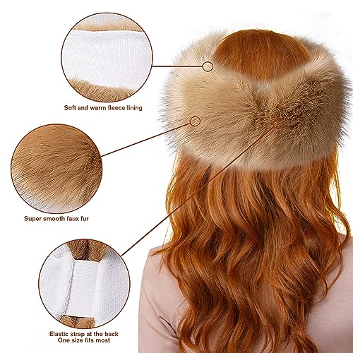 Dikoaina Womens Faux Fur Headband Winter Earwarmer Earmuff Ski (Khaki-New) - Image 3