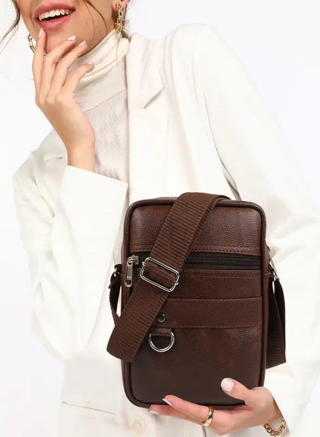 BILL BOND Men's Sling Bag Crossbody Shoulder Bag | PU Leather Side Bag with Adjustable Strap & Multiple Compartments for Travel, Office & Casual Use-Brown - Image 5