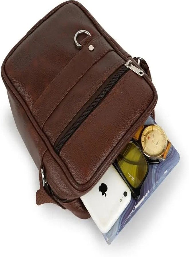 BILL BOND Men's Sling Bag Crossbody Shoulder Bag | PU Leather Side Bag with Adjustable Strap & Multiple Compartments for Travel, Office & Casual Use-Brown - Image 4