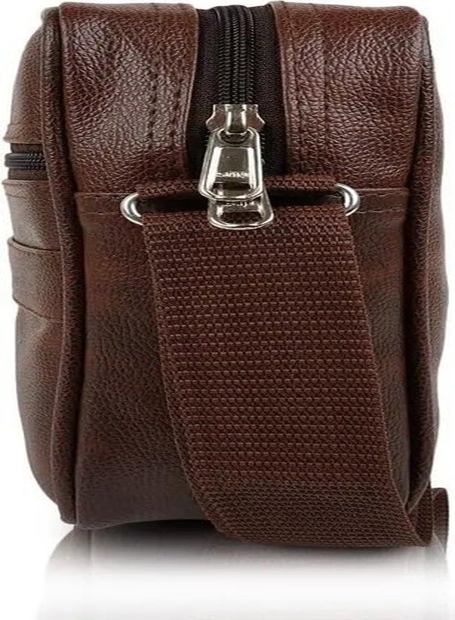 BILL BOND Men's Sling Bag Crossbody Shoulder Bag | PU Leather Side Bag with Adjustable Strap & Multiple Compartments for Travel, Office & Casual Use-Brown - Image 2