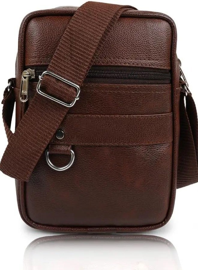 BILL BOND Men's Sling Bag Crossbody Shoulder Bag | PU Leather Side Bag with Adjustable Strap & Multiple Compartments for Travel, Office & Casual Use-Brown - Image 1