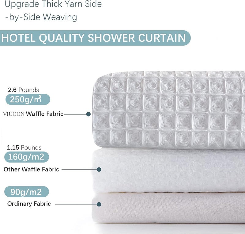 VIUOON No Hook Shower Curtain Set with Snap in Fabric Liner  250GSM Waffle Weave White Hotel Grade Bath Shower Curtain - See Through Top Window  Waterproof & Washable  54W x 80H - Image 2