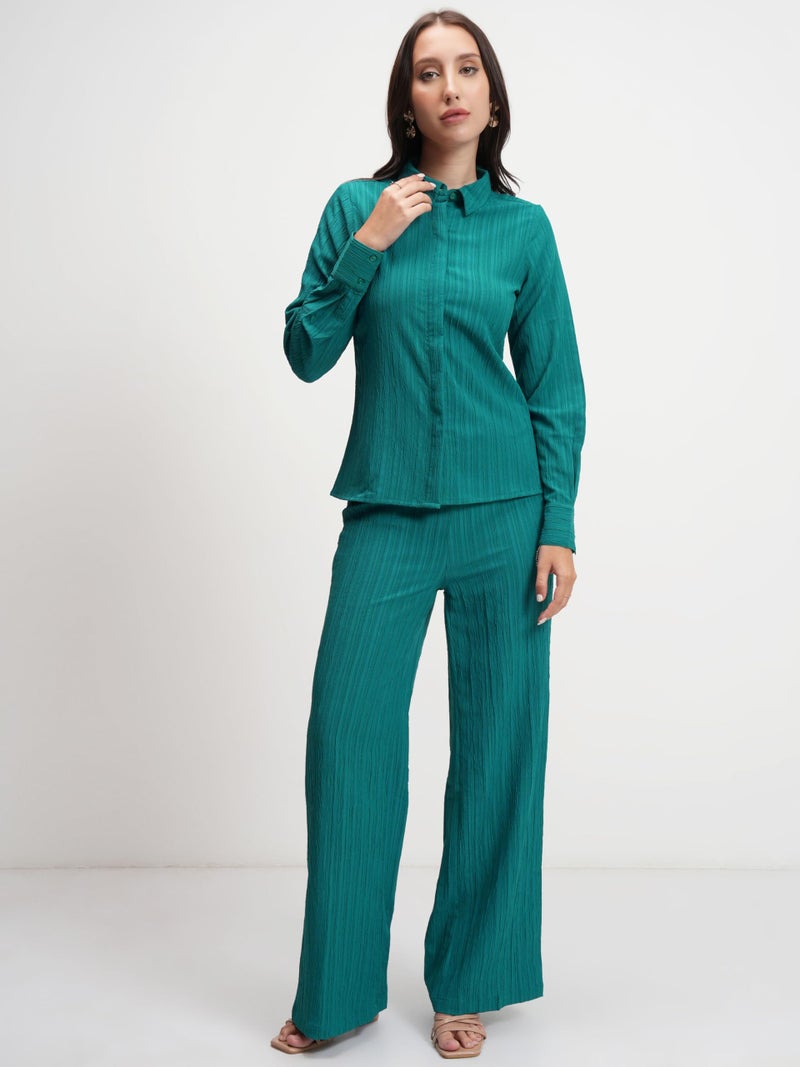 Tokyo Talkies Women Self-Design Striped Shirt & Pants Co-ord Set | Elegant & Timeless | Perfect for Work & Casual Chic Looks - Image 3