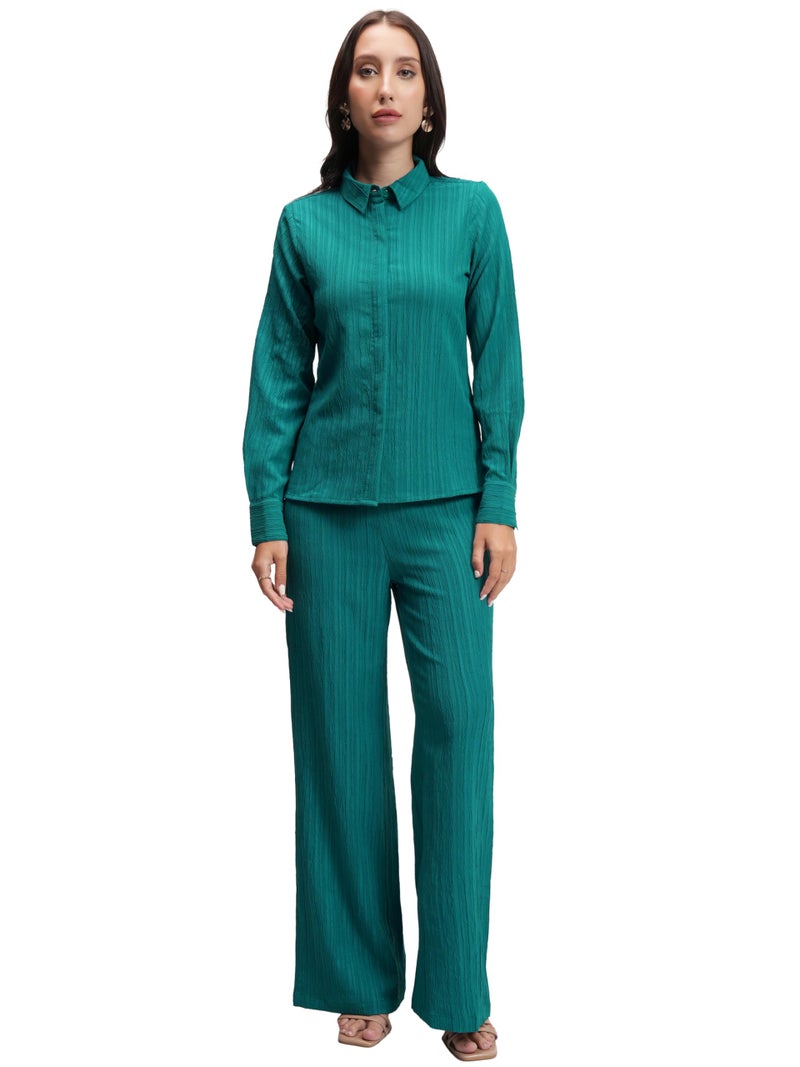 Tokyo Talkies Women Self-Design Striped Shirt & Pants Co-ord Set | Elegant & Timeless | Perfect for Work & Casual Chic Looks - Image 1