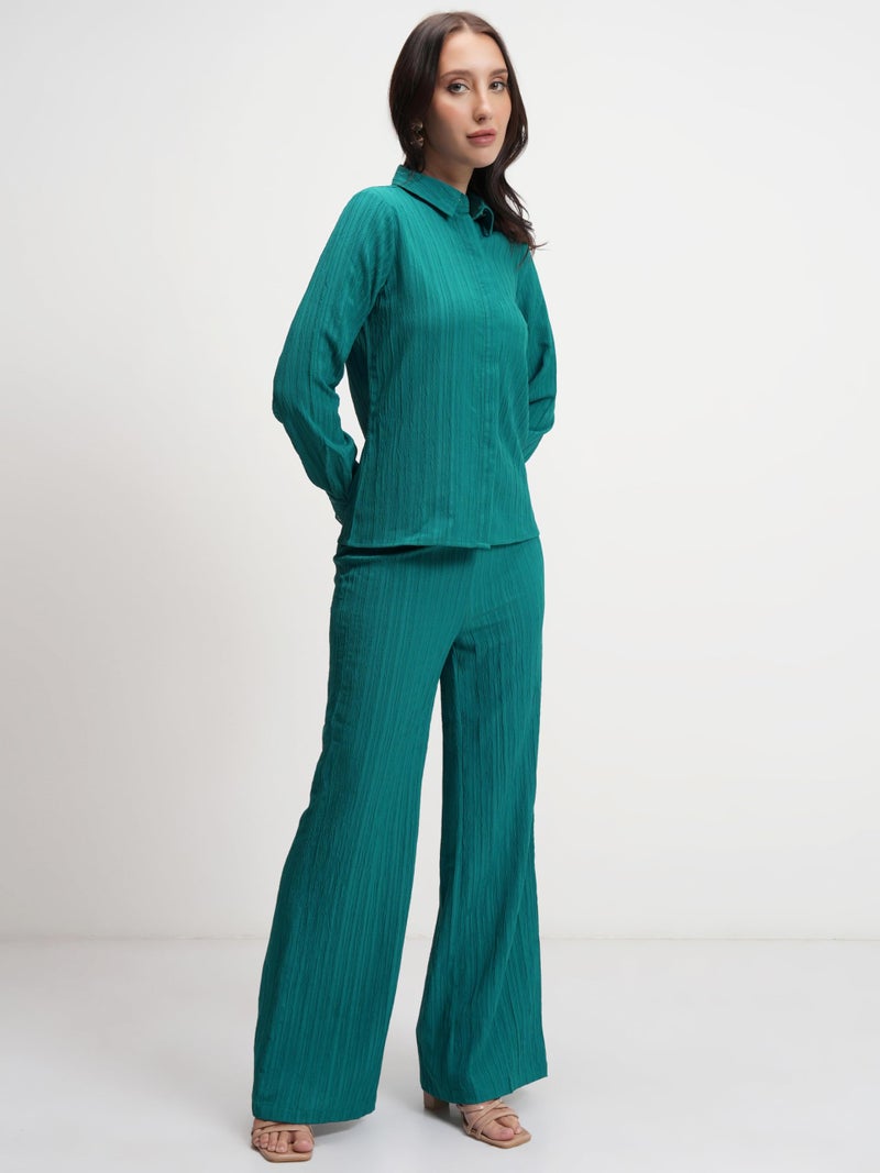 Tokyo Talkies Women Self-Design Striped Shirt & Pants Co-ord Set | Elegant & Timeless | Perfect for Work & Casual Chic Looks - Image 2