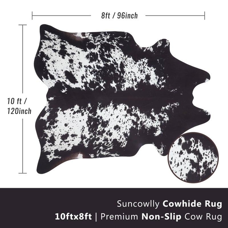 SUNCOWLLY Cow Hide Rug Faux Cowhide Rug Large 8x10 Cow Print Rugs Area Carpet Animal Print Western Home Decor for Living Room Bedroom Office(Black&White, 10x8 FT) - Image 2