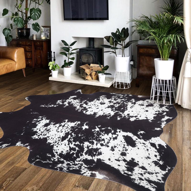 SUNCOWLLY Cow Hide Rug Faux Cowhide Rug Large 8x10 Cow Print Rugs Area Carpet Animal Print Western Home Decor for Living Room Bedroom Office(Black&White, 10x8 FT) - Image 1
