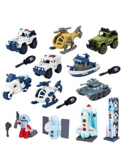 Children's Detachable Assembly Engineering Car Boy's Hands-on Ability Puzzle Excavator Screwdriver Disassembly And Assembly Suit Toy-Color:(disassembly And Assembly Of Police Car + Sea, Land And Air + Aerospace Series) 12 Pieces In Total + 3 Screwdrivers