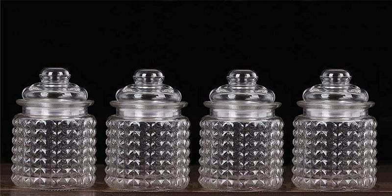 Dizgoy Storage Pop Jar Glass Storage Jars With Airtight Lid,Kitchen Food Cereal Containers For Storage,Canister Set Ideal For Flour,Pickle Masala,Food Jam,Sugar,Spice Jars 300Ml (4) - Transparent - Image 1