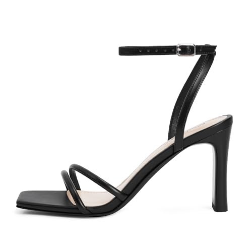 Modatope Black Womens Sandals Square Open Toe Block High Heels Strappy Ankle Strap Black Sandals Comfort Dress Party Shoes Size 8 - Image 2