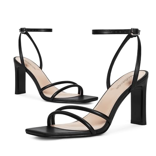 Modatope Black Womens Sandals Square Open Toe Block High Heels Strappy Ankle Strap Black Sandals Comfort Dress Party Shoes Size 8 - Image 3