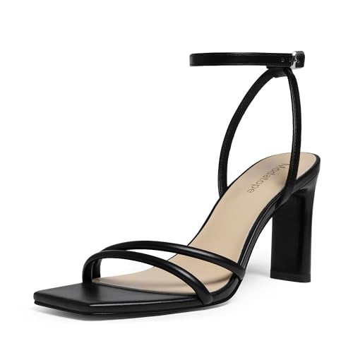 Modatope Black Womens Sandals Square Open Toe Block High Heels Strappy Ankle Strap Black Sandals Comfort Dress Party Shoes Size 8 - Image 1