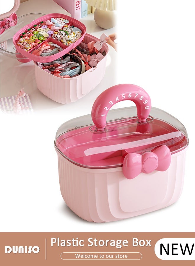 DUNISO Cute Hair Accessories Organizer for Girls，2-Layers Craft Storage Container, Storage Bin, Lockable Storage Box for Hair Clip, Headband, Scrunchie, Cosmetic, Sewing, Toy, Tape  - Image 1