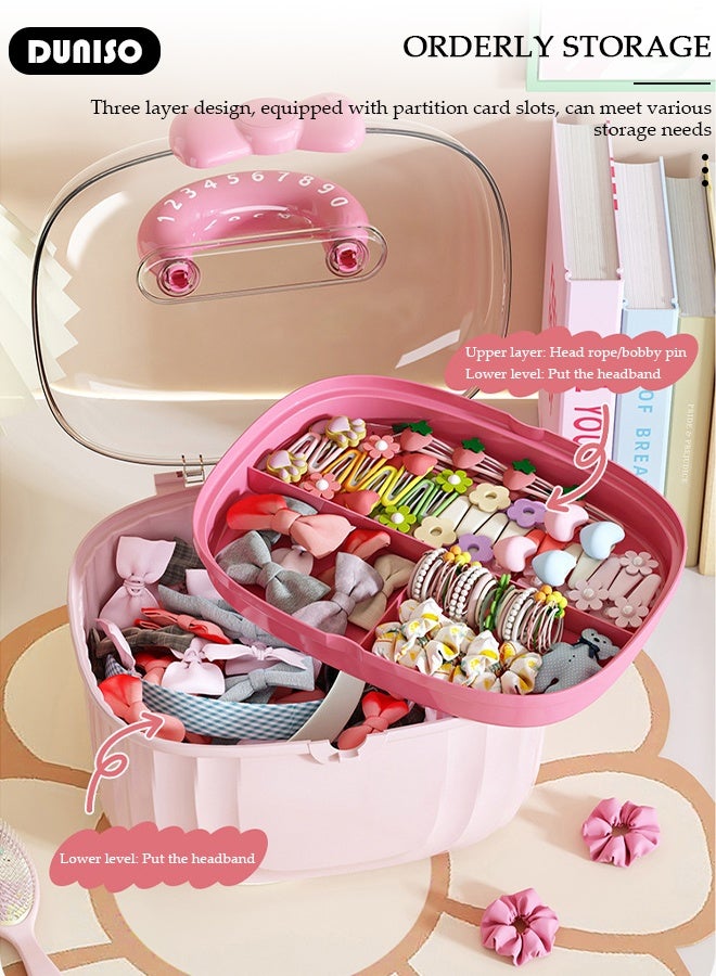 DUNISO Cute Hair Accessories Organizer for Girls，2-Layers Craft Storage Container, Storage Bin, Lockable Storage Box for Hair Clip, Headband, Scrunchie, Cosmetic, Sewing, Toy, Tape  - Image 3