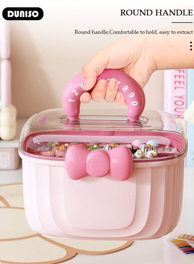 DUNISO Cute Hair Accessories Organizer for Girls，2-Layers Craft Storage Container, Storage Bin, Lockable Storage Box for Hair Clip, Headband, Scrunchie, Cosmetic, Sewing, Toy, Tape  - Image 4