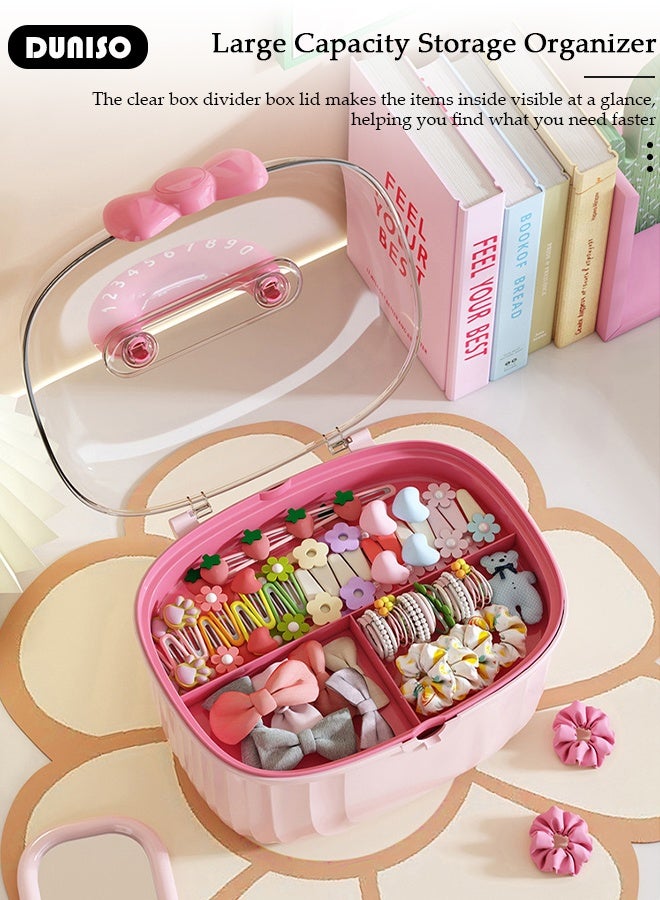 DUNISO Cute Hair Accessories Organizer for Girls，2-Layers Craft Storage Container, Storage Bin, Lockable Storage Box for Hair Clip, Headband, Scrunchie, Cosmetic, Sewing, Toy, Tape  - Image 5